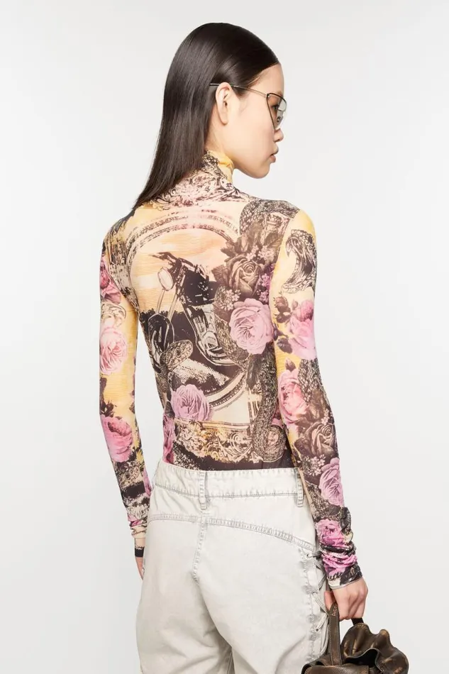 Acne Studios Printed Seamless Tshirt Pink Multicolor Women Tshirts