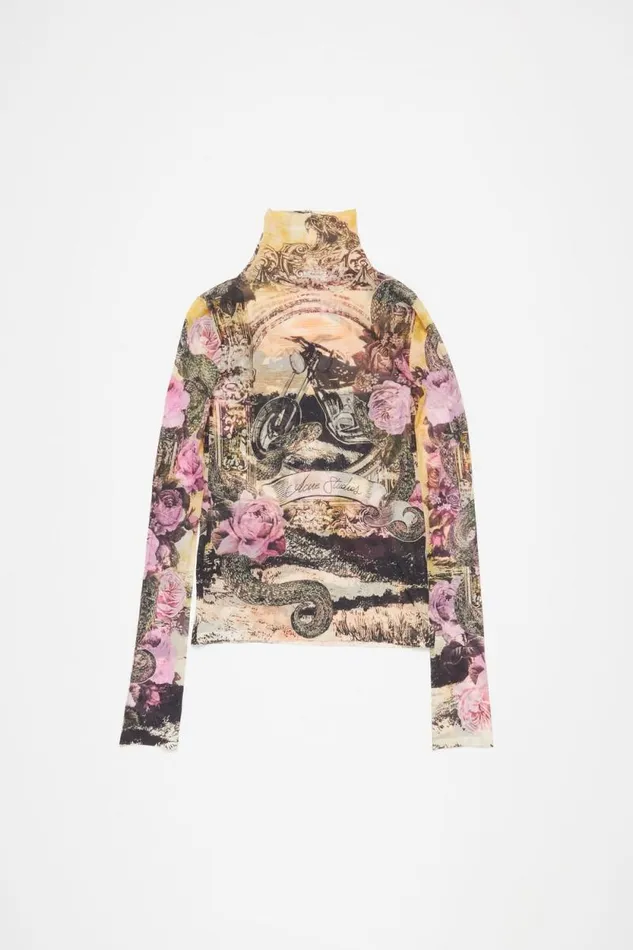 Acne Studios Printed Seamless Tshirt Pink Multicolor Women Tshirts