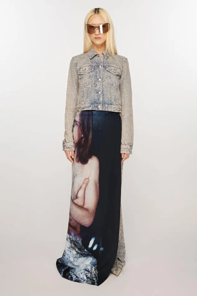 Acne Studios Printed Silk Scarf Silver Women Scarves Acne Studios Printed Silk Scarf Silver Women Scarves