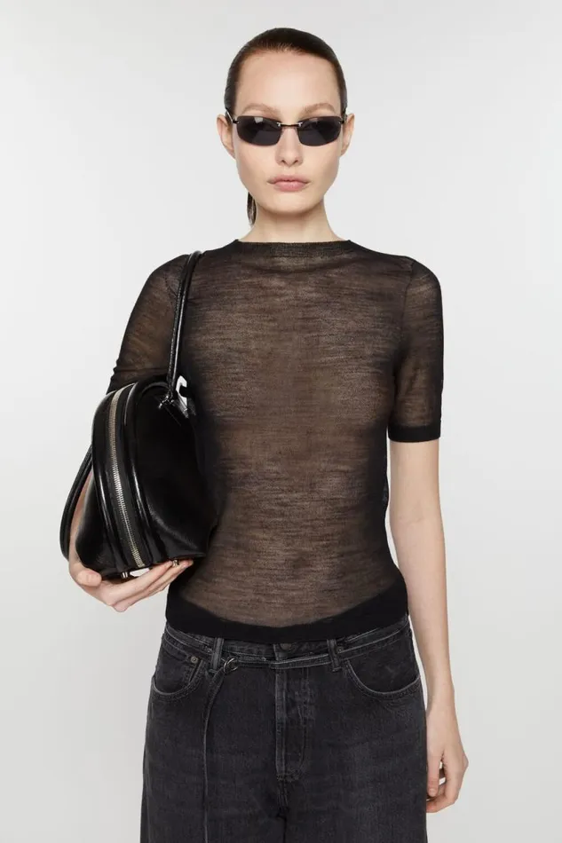 Acne Studios Sheer Knit Tshirt Black Women Knitwear