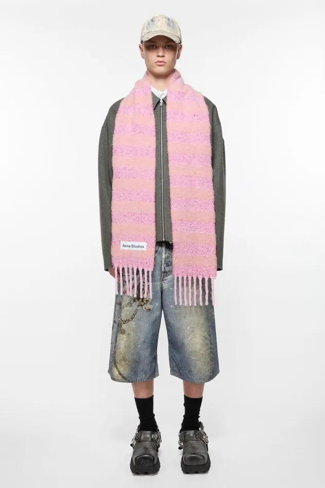 Acne Studios Stripe Alpaca Scarf 8211 Narrow Bright Pinkold Pink Men Scarves