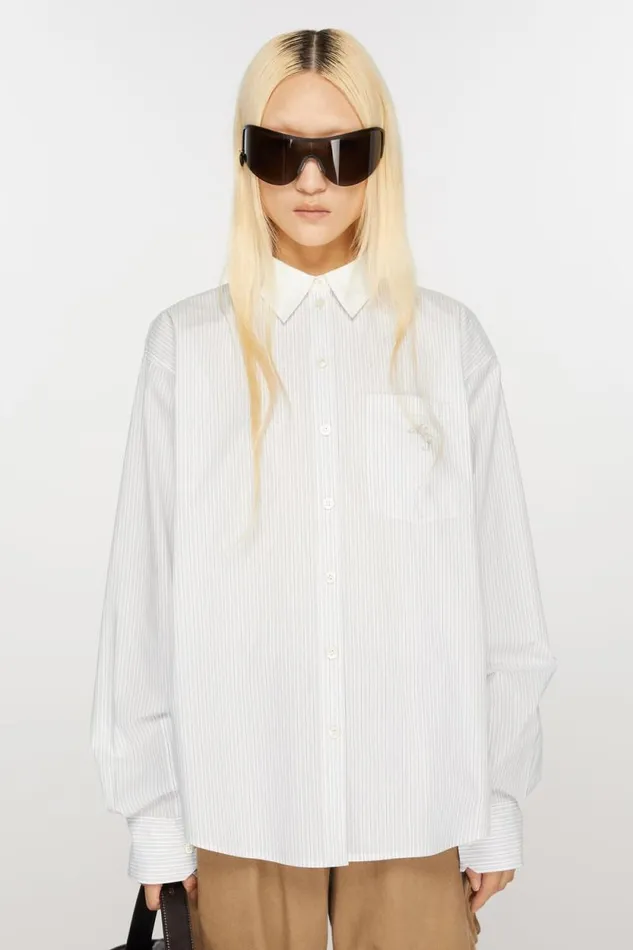 Acne Studios Stripe Shirt Olive Greenwhite Women Shirts and Blouses
