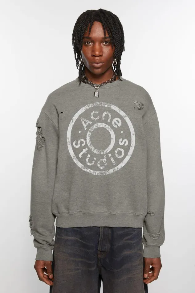 Acne Studios Sweater Printed Logo Moss Green Men Sweatshirts