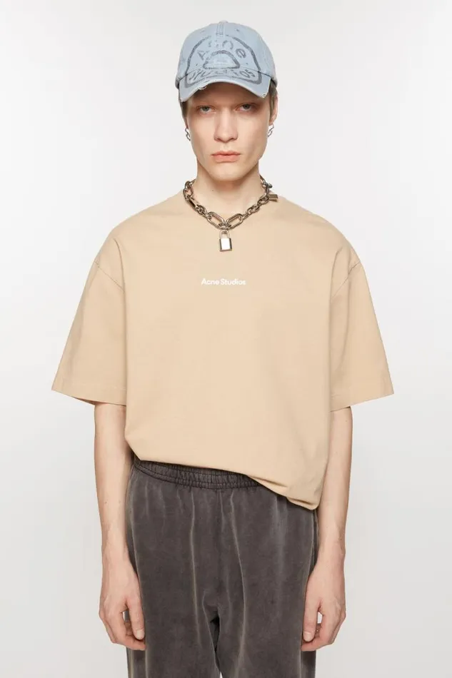 Acne Studios Tshirt Stamp Logo 8211 Relaxed Fit Wheat Beige Men Tshirts