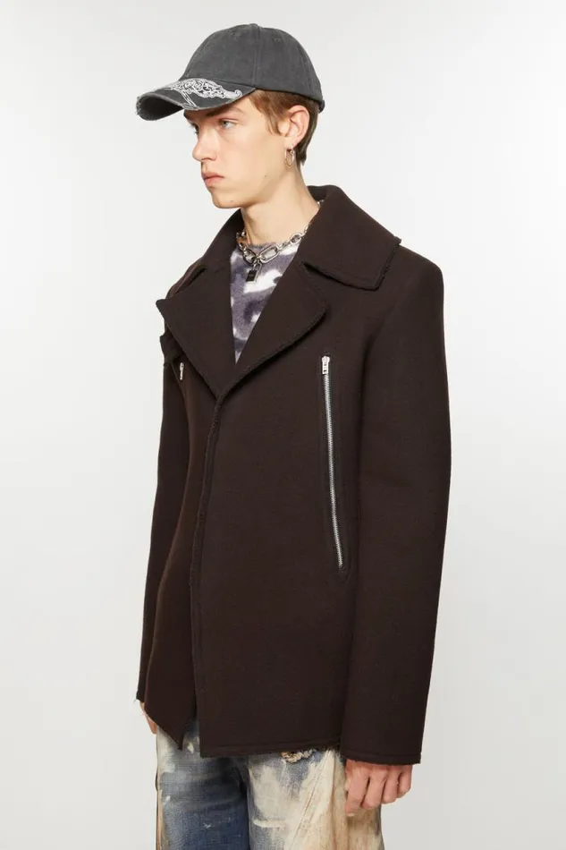 Acne Studios Zipper Wool Coat Maroon Red Men Outerwear