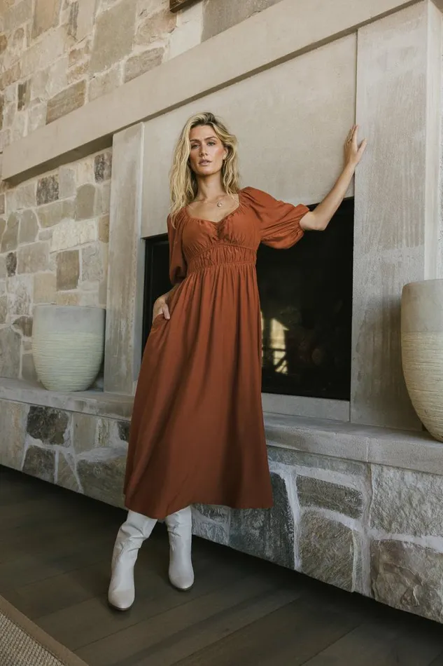 Addison Puff Sleeve Dress In Rust Rust Women Bohme Dresses
