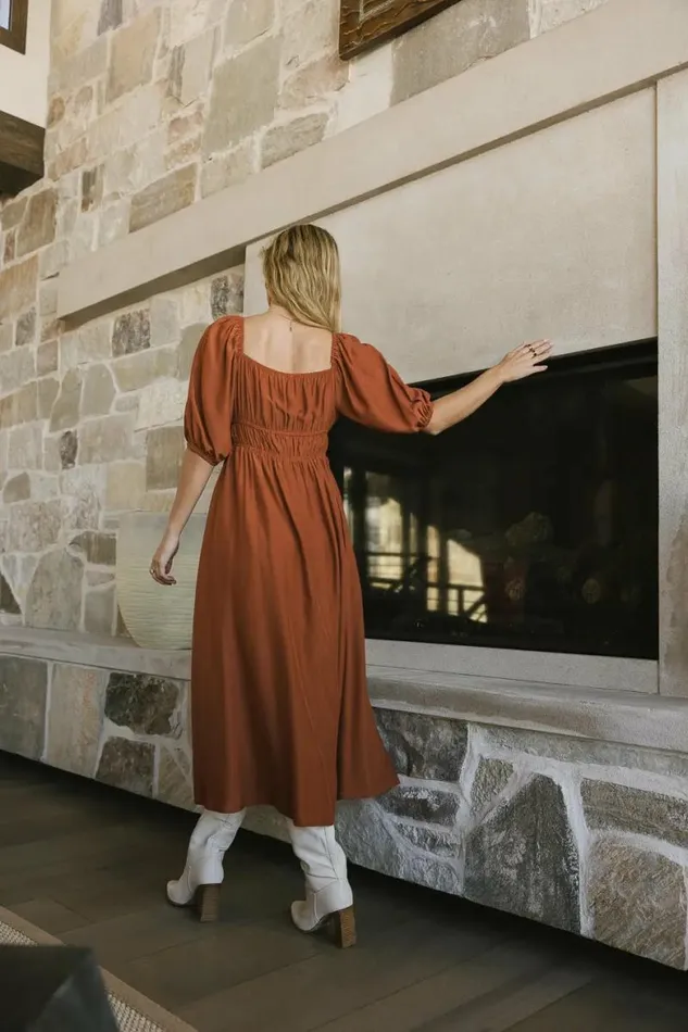Addison Puff Sleeve Dress In Rust Rust Women Bohme Dresses