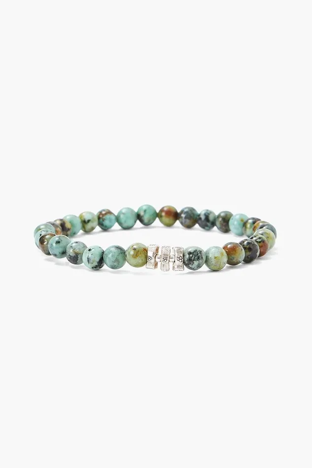 African Turquoise And Etched Silver Stretch Bracelet Women Chan Luu Bracelets