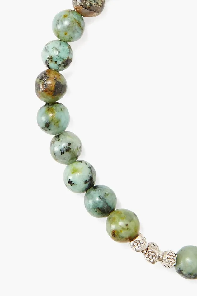 African Turquoise And Etched Silver Stretch Bracelet Women Chan Luu Bracelets