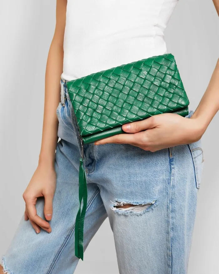 Aimee Kestenberg Crossbody Bags Women Bali Wallet Crossbody Kelly Green Woven