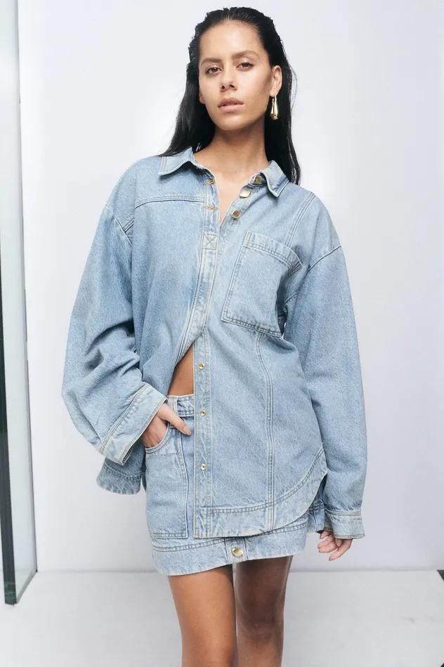 Aje X Outland Denim Shirt Coastal Blue Women Aje Denim