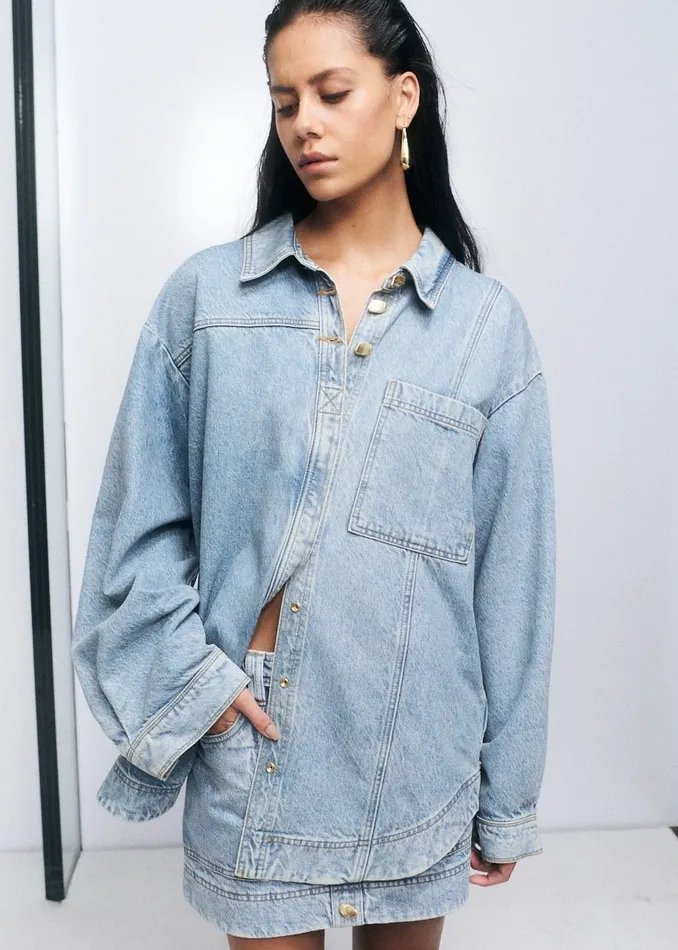 Aje X Outland Denim Shirt Coastal Blue Women Aje Denim