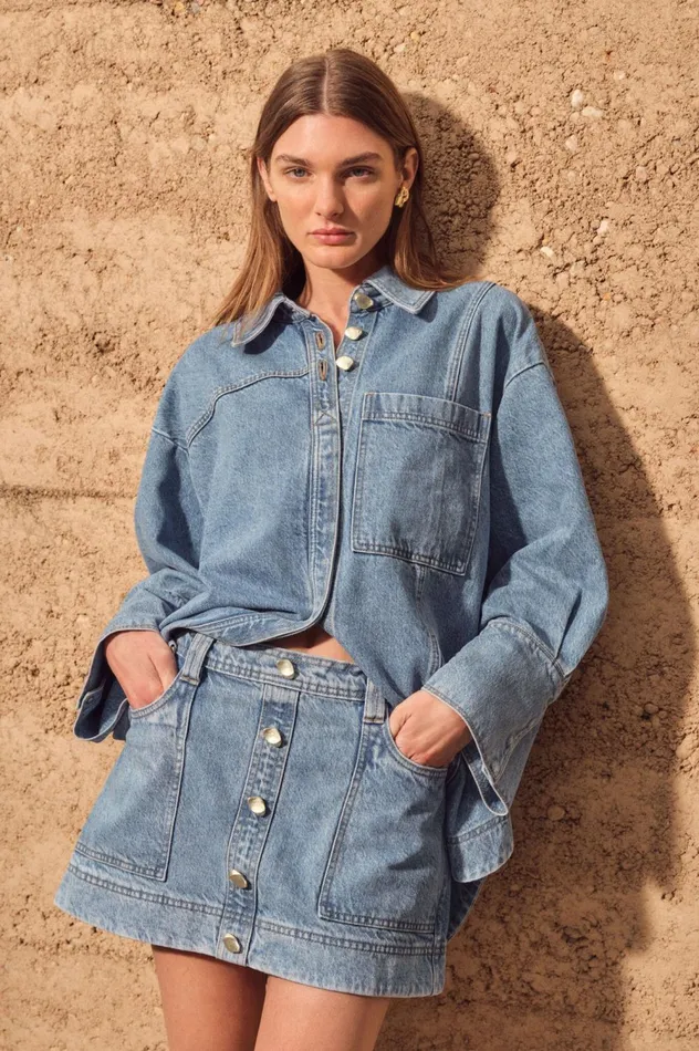 Aje X Outland Denim Shirt Coastal Blue Women Aje Denim