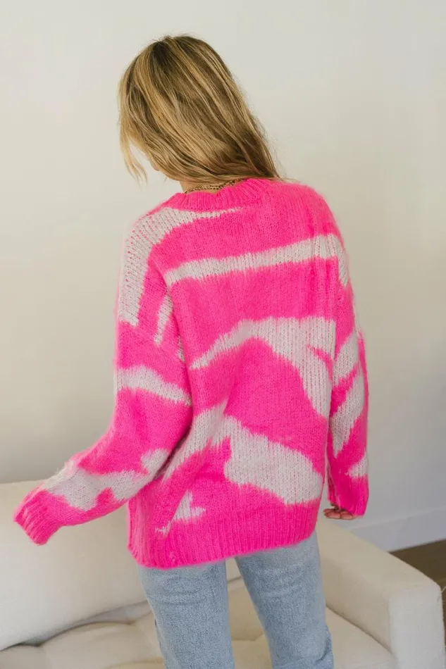 Alex Abstract Sweater Hot Pink Women Bohme Tops