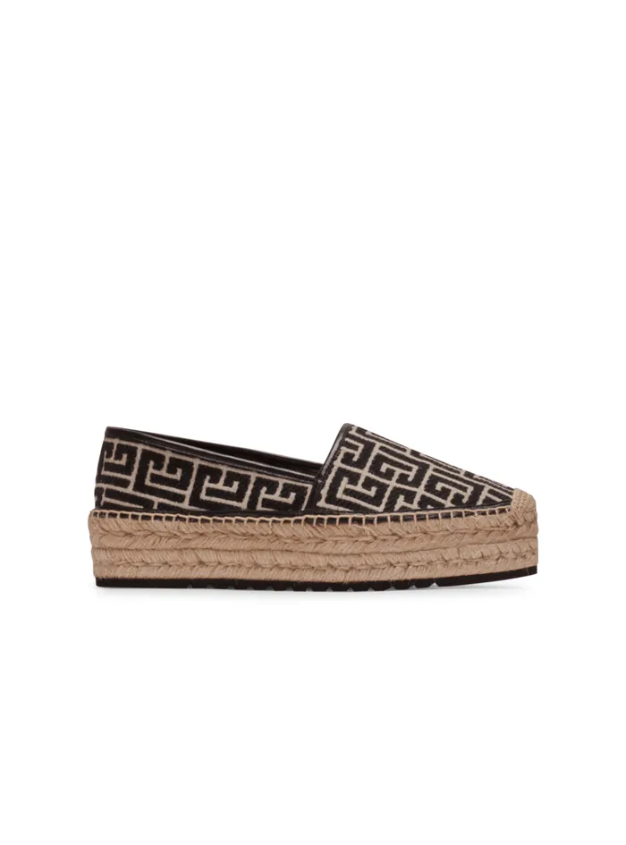 Alex Espadrilles With Jacquard Monogram Black Women Balmain Flat Shoes