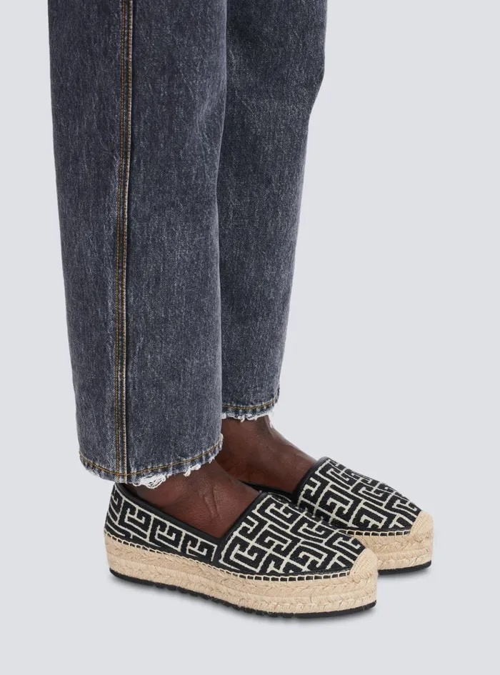Alex Espadrilles With Jacquard Monogram Black Women Balmain Flat Shoes