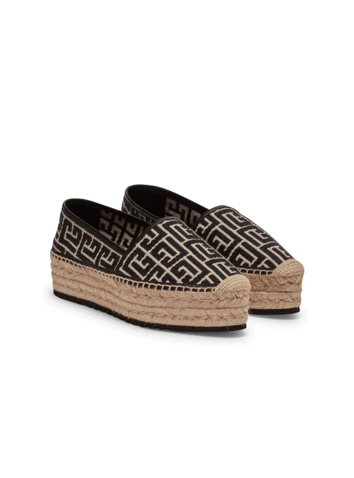 Alex Espadrilles With Jacquard Monogram Black Women Balmain Flat Shoes