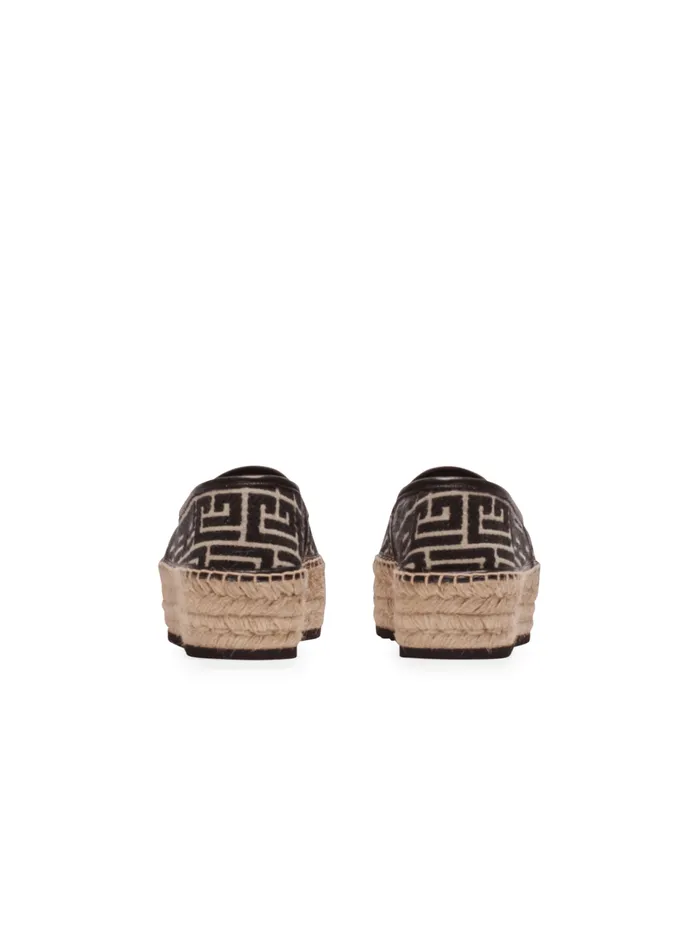 Alex Espadrilles With Jacquard Monogram Black Women Balmain Flat Shoes