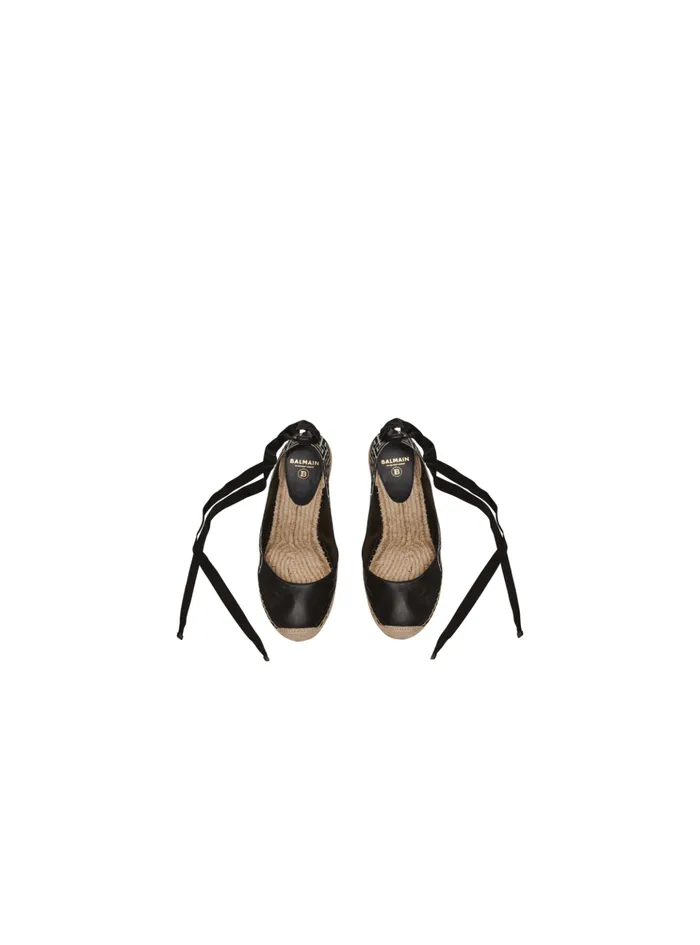 Alex Monogram Jacquard And Leather Espadrilles Black Women Balmain High Heels and Pumps