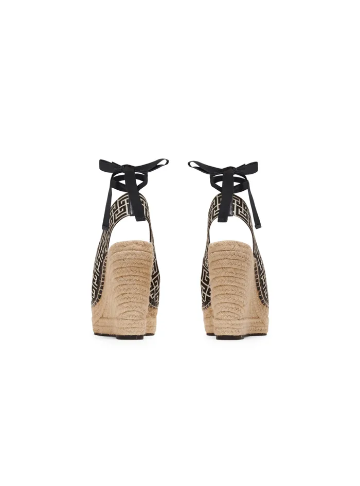 Alex Monogram Jacquard And Leather Espadrilles Black Women Balmain High Heels and Pumps