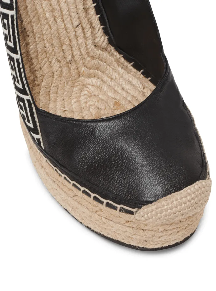Alex Monogram Jacquard And Leather Espadrilles Black Women Balmain High Heels and Pumps