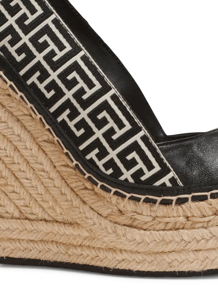 Alex Monogram Jacquard And Leather Espadrilles Black Women Balmain High Heels and Pumps