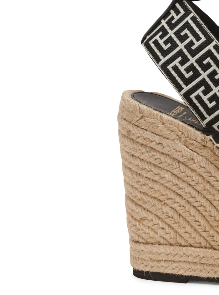 Alex Monogram Jacquard And Leather Espadrilles Black Women Balmain High Heels and Pumps