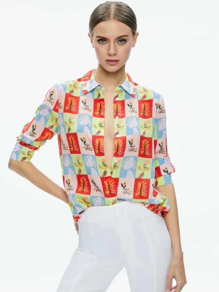 Alice Olivia AO X ORIS EDDU WILLA PLACKET TOP Blair Z Ladies Women Tops