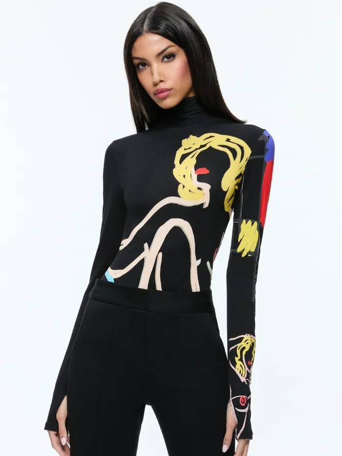 Alice Olivia AO X TOM WESSELMANN DELAINA LONG SLEEVE TURTLENECK TOP Natural Beauty Women Tops