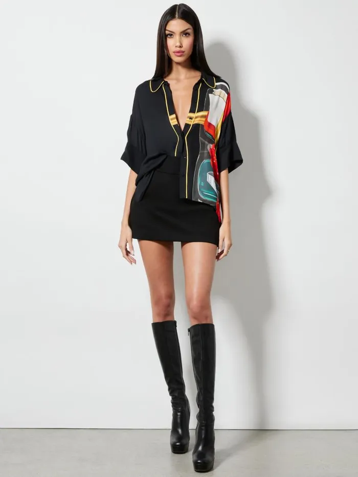 Alice Olivia AO X TOM WESSELMANN EDYTH HIGH LOW BUTTON DOWN Still Life Women Tops
