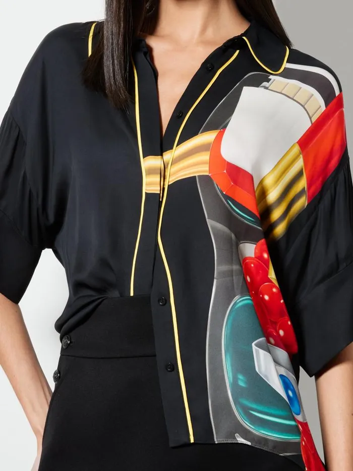 Alice Olivia AO X TOM WESSELMANN EDYTH HIGH LOW BUTTON DOWN Still Life Women Tops