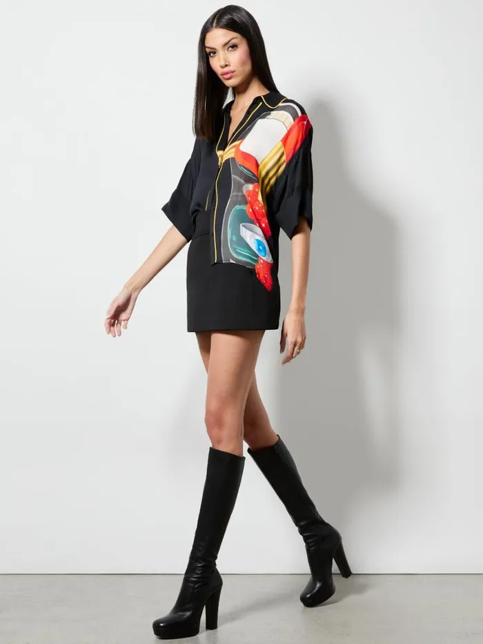 Alice Olivia AO X TOM WESSELMANN EDYTH HIGH LOW BUTTON DOWN Still Life Women Tops