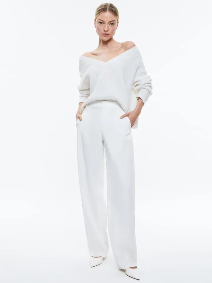 Alice Olivia ALITA RELAXED V NECK PULLOVER Oatmeal Heather Women Sweaters
