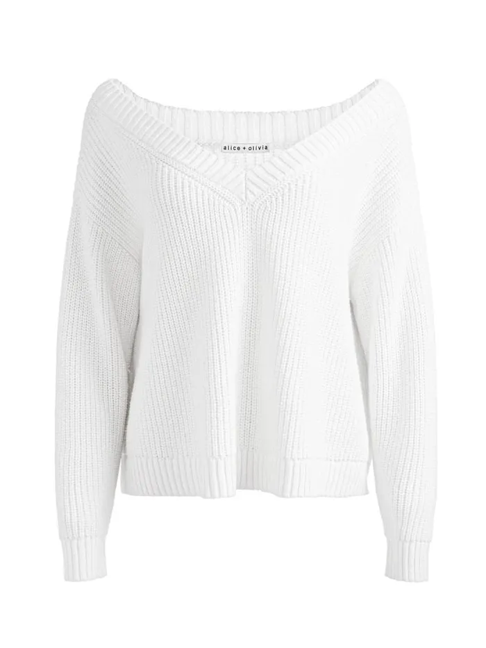 Alice Olivia ALITA RELAXED V NECK PULLOVER Oatmeal Heather Women Sweaters