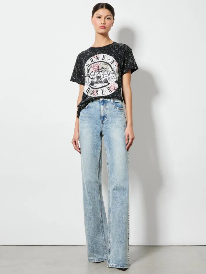 Alice Olivia ALVERA EMBELLISHED TEE Black Multi Women Tops