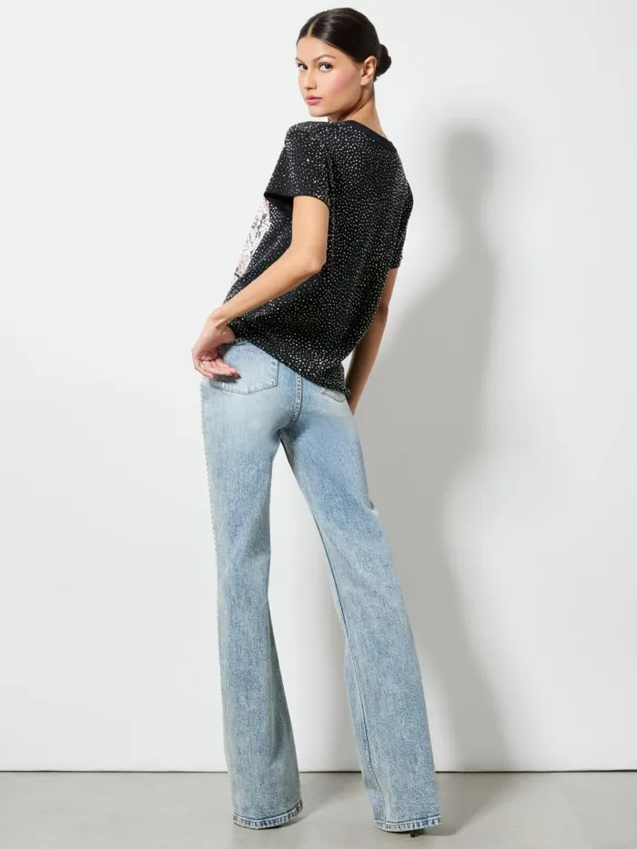 Alice Olivia ALVERA EMBELLISHED TEE Black Multi Women Tops