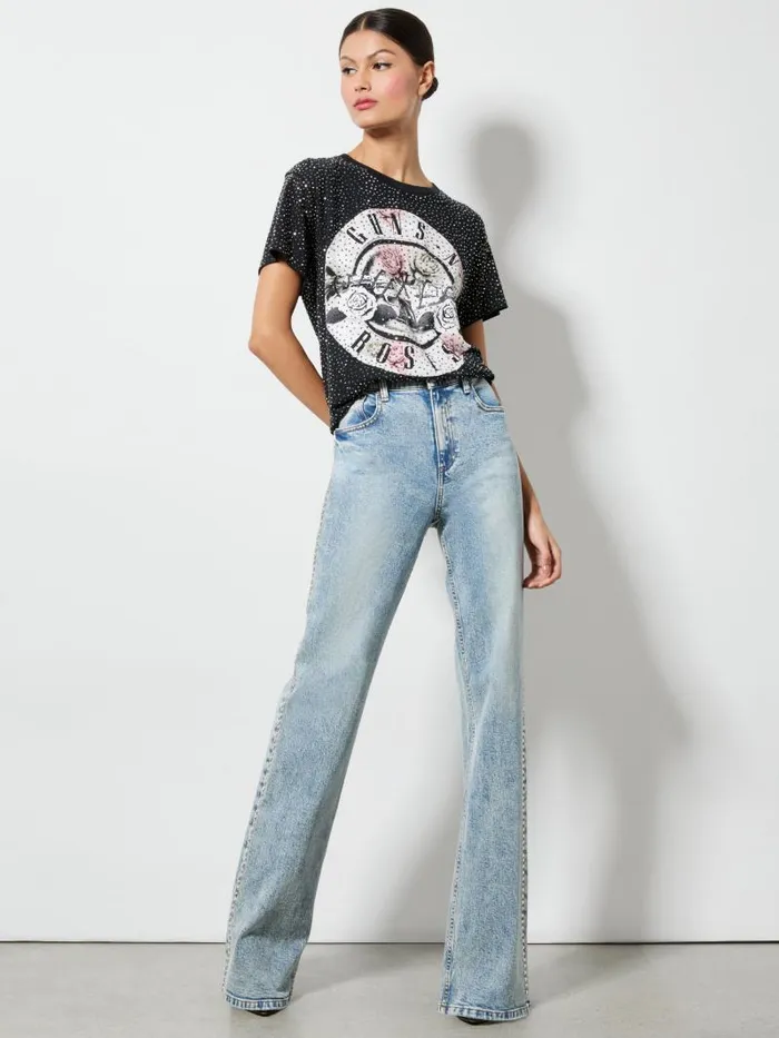 Alice Olivia ALVERA EMBELLISHED TEE Black Multi Women Tops