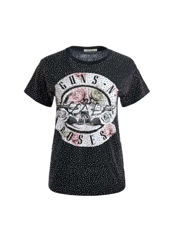 Alice Olivia ALVERA EMBELLISHED TEE Black Multi Women Tops