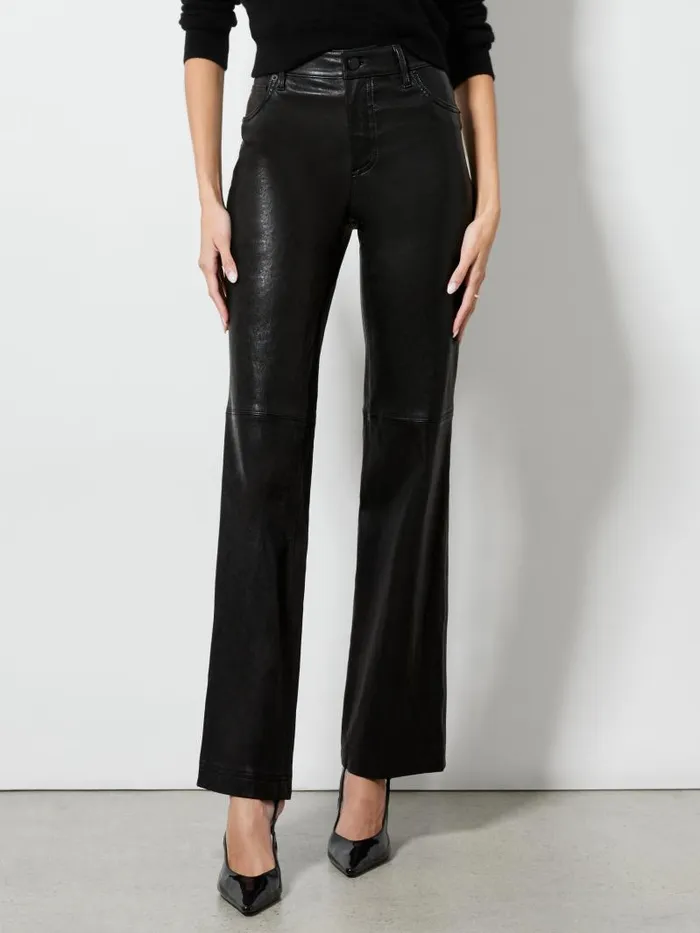 Alice Olivia AMAZING LEATHER HIGH RISE PANT Black Women Pants