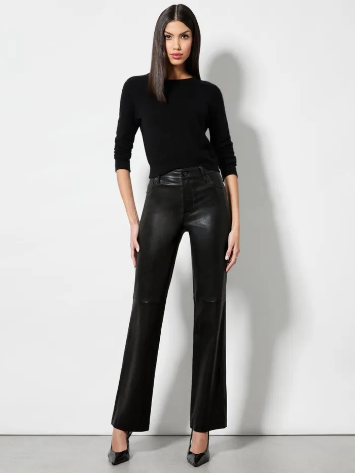 Alice Olivia AMAZING LEATHER HIGH RISE PANT Black Women Pants