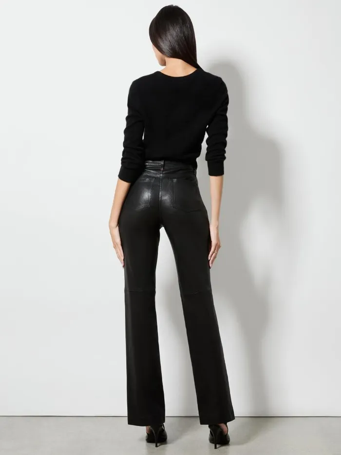 Alice Olivia AMAZING LEATHER HIGH RISE PANT Black Women Pants
