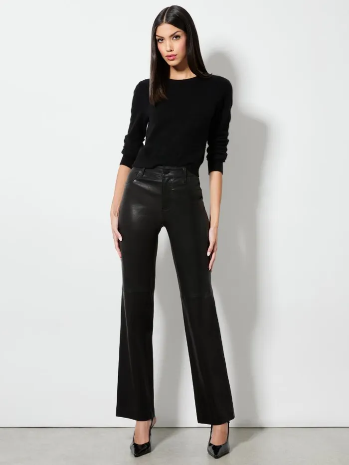 Alice Olivia AMAZING LEATHER HIGH RISE PANT Black Women Pants