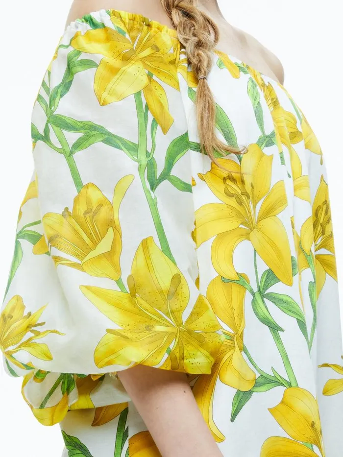 Alice Olivia ARTEMIS OFF THE SHOULDER BLOUSON TIE SLEEVE MINI DRESS Stargazer Multi Lg Women Dresses