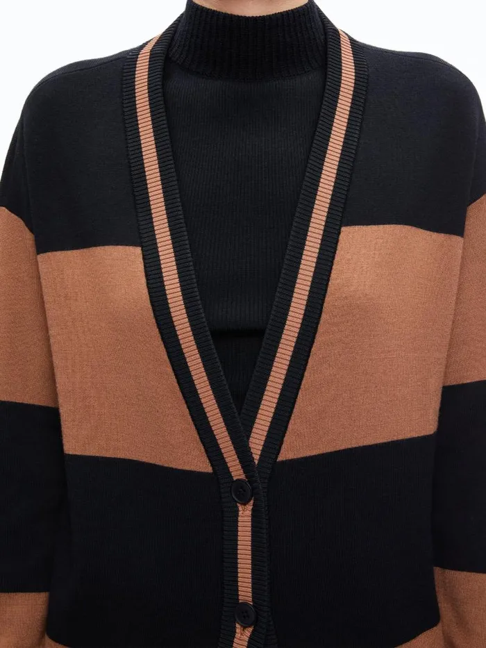 Alice Olivia BARRY OVERSIZED VNECK CARDIGAN Camelblack Stripe Women Sweaters