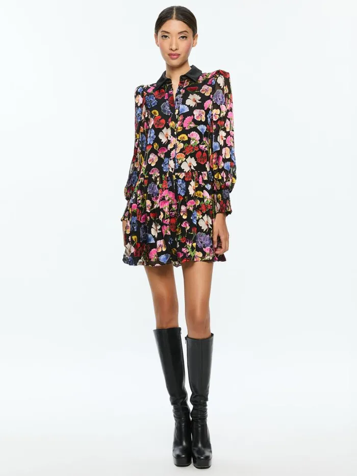 Alice Olivia BERTHA MINI SHIRT DRESS Timeless Blossom Women Dresses