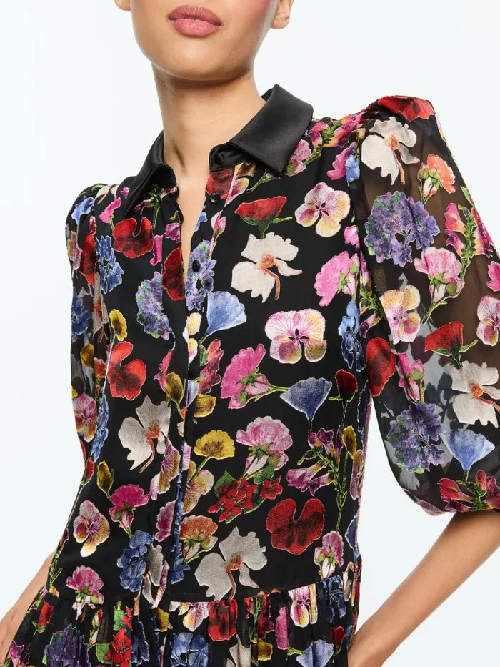Alice Olivia BERTHA MINI SHIRT DRESS Timeless Blossom Women Dresses