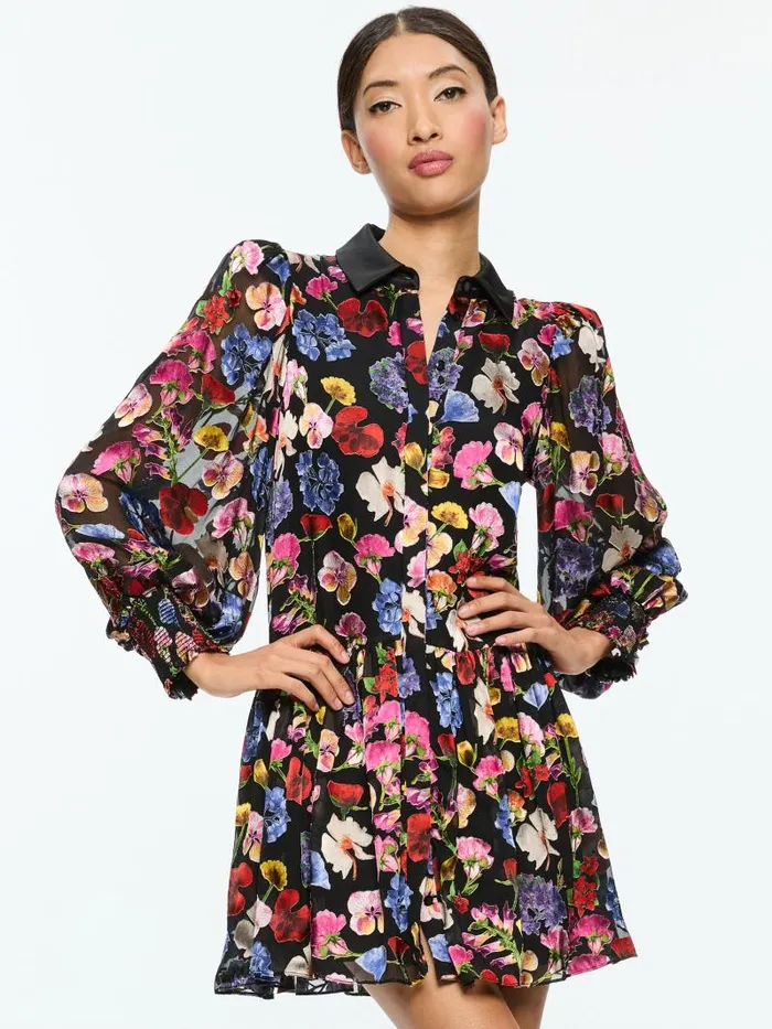 Alice Olivia BERTHA MINI SHIRT DRESS Timeless Blossom Women Dresses