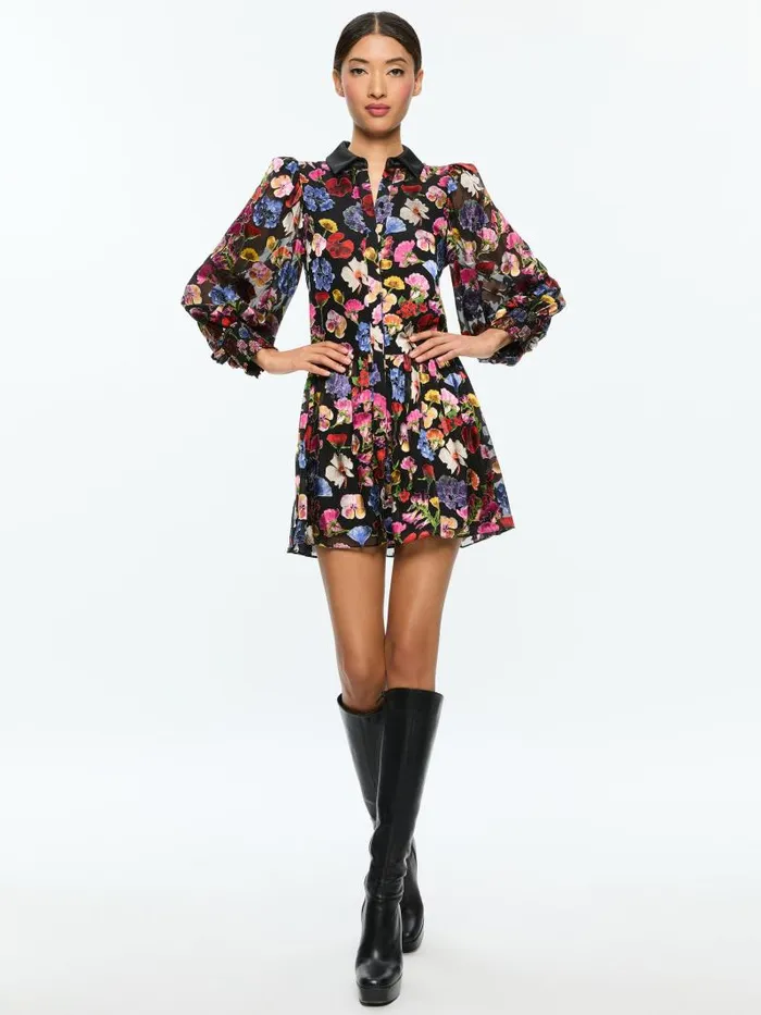 Alice Olivia BERTHA MINI SHIRT DRESS Timeless Blossom Women Dresses