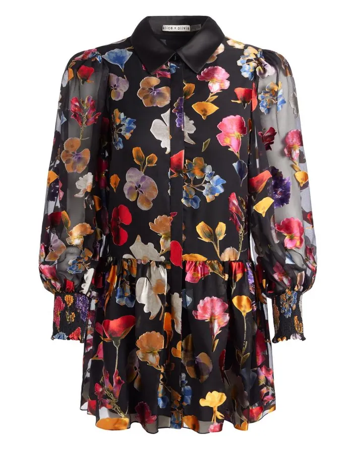 Alice Olivia BERTHA MINI SHIRT DRESS Timeless Blossom Women Dresses
