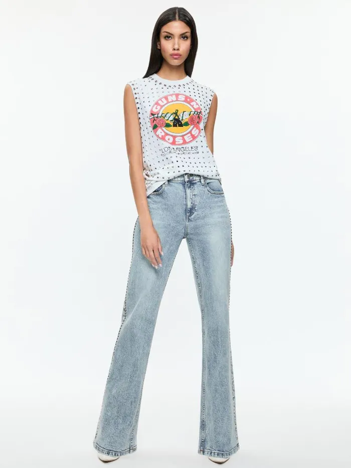 Alice Olivia BODIE HIGH RISE BOOTCUT STUDDED JEAN Lexi Light Blue Women Pants